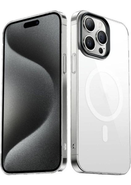 Apple iPhone 15 Pro Max Uyumlu Kılıf Zore Wireless Şarj Özellikli Şeffaf G-Glass Kapak, Siyah