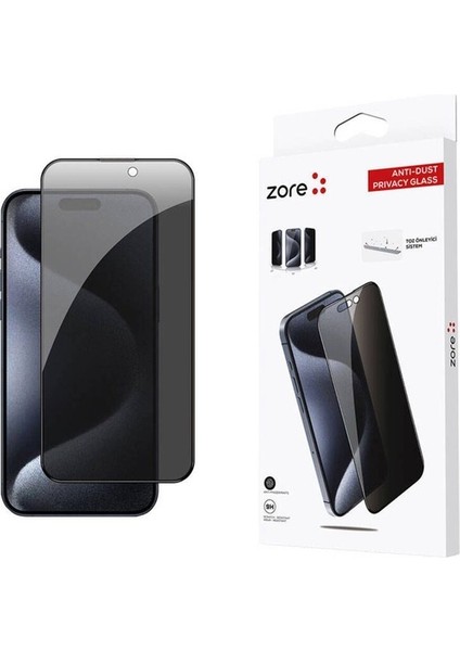 Apple iPhone 15 Pro Max Uyumlu Zore Anti-Dust Privacy Temperli Ekran Koruyucu