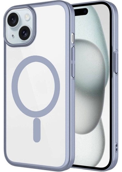 Apple iPhone 15 Uyumlu Kılıf Wireless Şarj Özellikli Sert Pc Zore Mat Riksos Magsafe Kapak, Gri