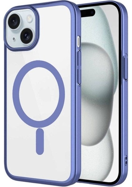Apple iPhone 15 Uyumlu Kılıf Wireless Şarj Özellikli Sert Pc Zore Mat Riksos Magsafe Kapak, Mavi