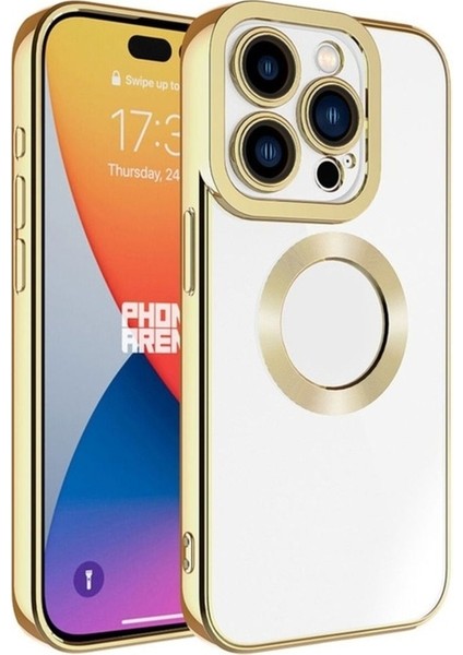 Apple iPhone 15 Pro Uyumlu Kılıf Kamera Korumalı Logo Gösteren Zore Omega Kapak, Gold