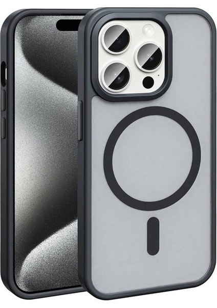 Apple iPhone 15 Pro Uyumlu Kılıf Magsafe Şarj Özellikli Mat Arka Yüzey Zore Sio Kapak, Siyah