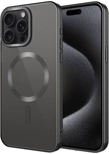 Apple iPhone 15 Pro Uyumlu Kılıf Mat Tasarımlı Magsafe Wireless Şarj Özellikli Zore Mat Setro Kapak, Siyah