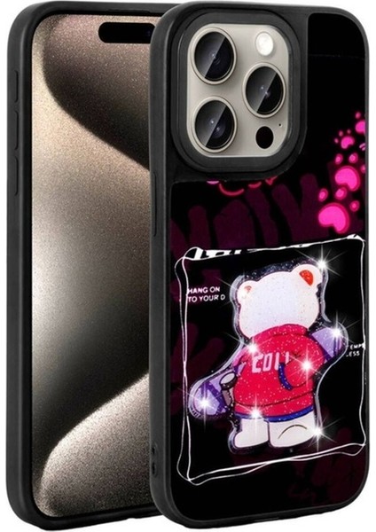 Apple iPhone 15 Pro Uyumlu Kılıf Parlayan Kabartmalı Ikonik Figürlü Zore Amas Silikon Kapak, Siyah