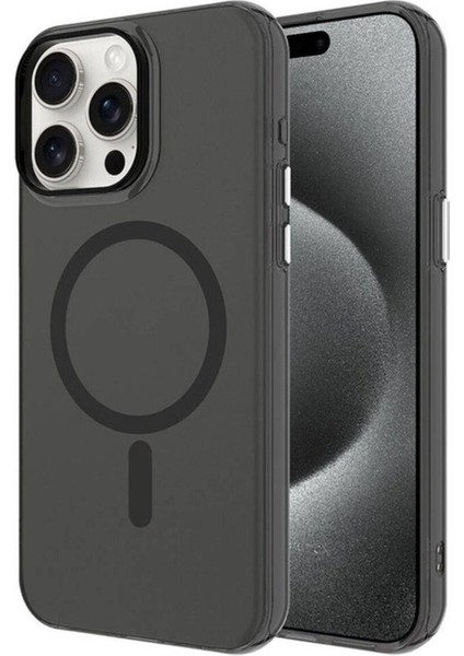 Apple iPhone 15 Pro Uyumlu Kılıf Zore Magsafe Şarj Özellikli Buzlu Transparan C-Pro Sert Kapak, Siyah