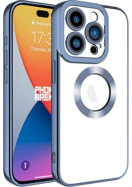 Apple iPhone 15 Pro Uyumlu Kılıf Kamera Korumalı Logo Gösteren Zore Omega Kapak, Sierra Mavi