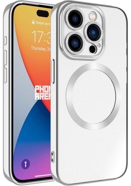 Apple iPhone 15 Pro Uyumlu Kılıf Magsafe Wireless Şarj Özellikli Zore Setro Silikon, Gümüş