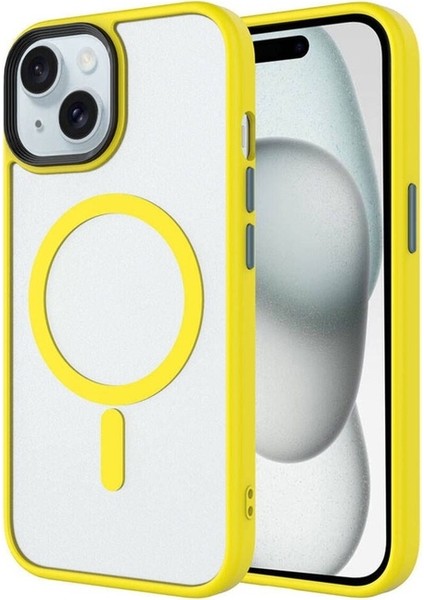 Apple iPhone 15 Pro Uyumlu Kılıf Mat Arka Yüzey Wireless Şarj Özellikli Zore Flet Magsafe Kapak, Sarı