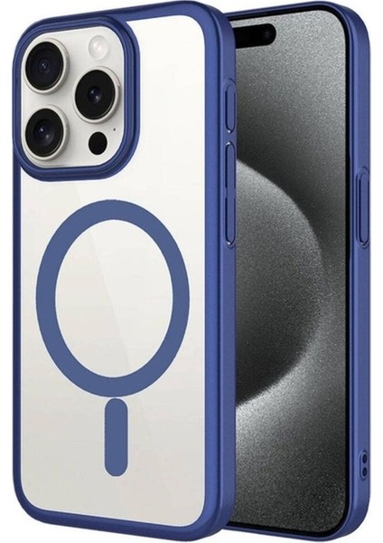 Apple iPhone 15 Pro Uyumlu Kılıf Wireless Şarj Özellikli Sert Pc Zore Mat Riksos Magsafe Kapak, Lacivert