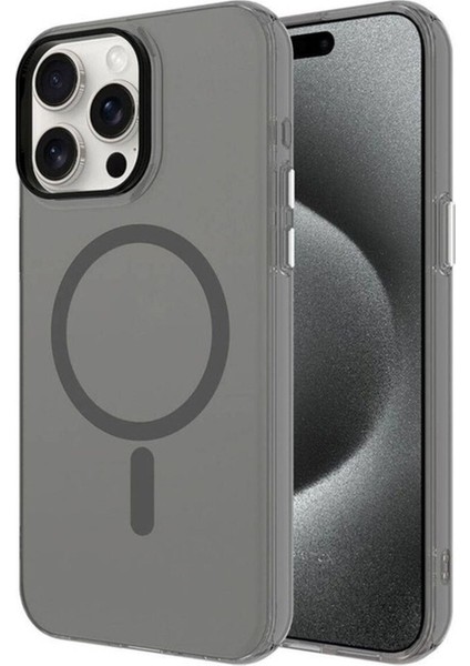 Apple iPhone 15 Pro Uyumlu Kılıf Zore Magsafe Şarj Özellikli Buzlu Transparan C-Pro Sert Kapak, Koyu Gri