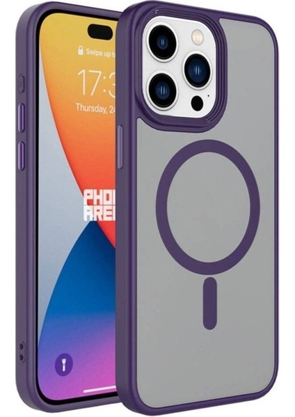 Apple iPhone 15 Pro Uyumlu Kılıf Mat Arka Yüzey Wireless Şarj Özellikli Zore Flet Magsafe Kapak, Derin Mor