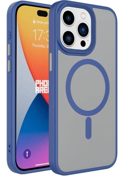 Apple iPhone 15 Pro Uyumlu Kılıf Mat Arka Yüzey Wireless Şarj Özellikli Zore Flet Magsafe Kapak, Mavi