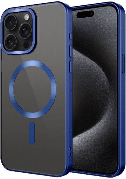 Apple iPhone 15 Pro Uyumlu Kılıf Mat Tasarımlı Magsafe Wireless Şarj Özellikli Zore Mat Setro Kapak, Lacivert