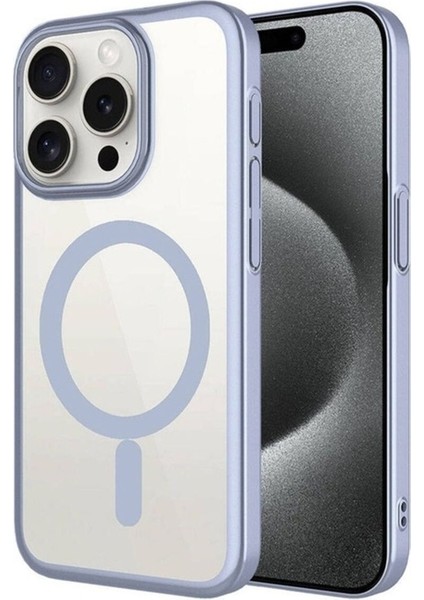 Apple iPhone 15 Pro Uyumlu Kılıf Wireless Şarj Özellikli Sert Pc Zore Mat Riksos Magsafe Kapak, Gri