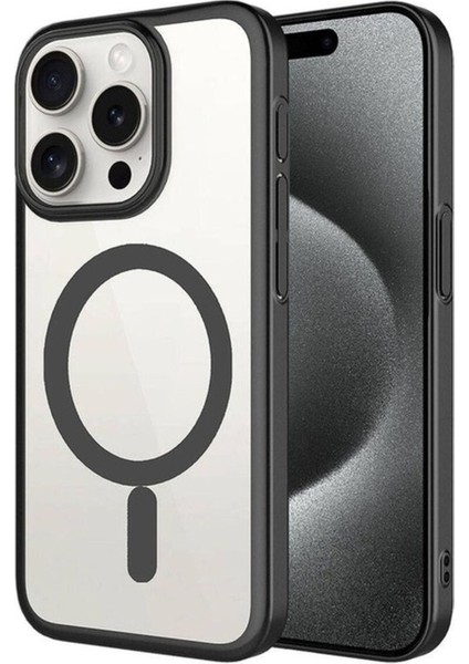 Apple iPhone 15 Pro Uyumlu Kılıf Wireless Şarj Özellikli Sert Pc Zore Mat Riksos Magsafe Kapak, Siyah