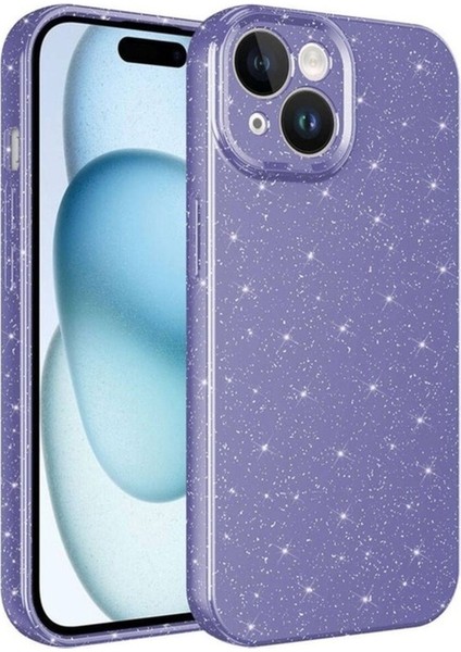 Apple iPhone 15 Uyumlu Kılıf Kamera Korumalı Simli Lüks Zore Koton Kapak, Mor