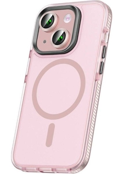 Apple iPhone 15 Uyumlu Kılıf Airbagli Magsafe Wireless Şarj Özellikli Lens Koruyuculu Zore Klaptika Kapak, Pembe