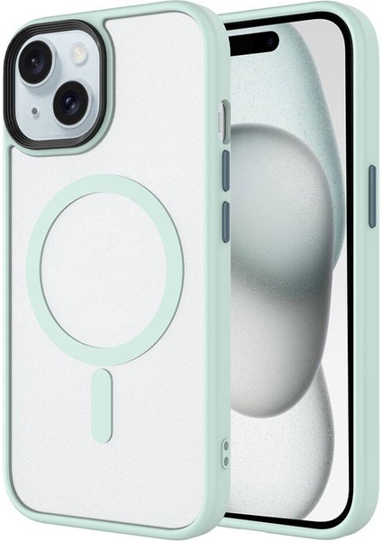 Apple iPhone 15 Uyumlu Kılıf Mat Arka Yüzey Wireless Şarj Özellikli Zore Flet Magsafe Kapak, Yeşil