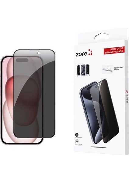 Apple iPhone 15 Uyumlu Zore Anti-Dust Privacy Temperli Ekran Koruyucu