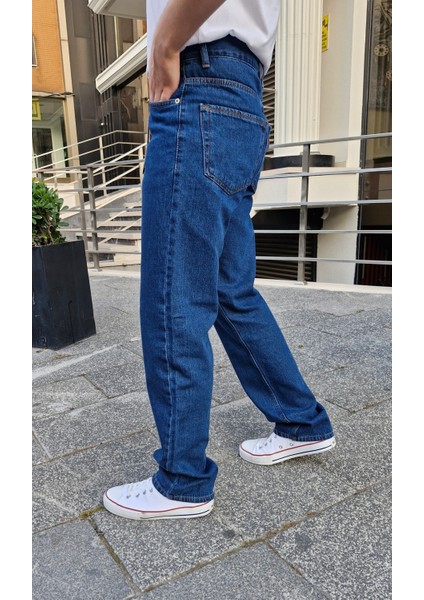 Erkek Koyu Mavi Baggy Fit Rahat Kesim Likrasız Pamuk Kot Pantolon G-126 fiyatları