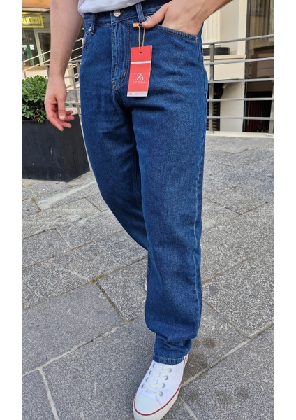 Erkek Koyu Mavi Baggy Fit Rahat Kesim Likrasız Pamuk Kot Pantolon G-126 modelleri