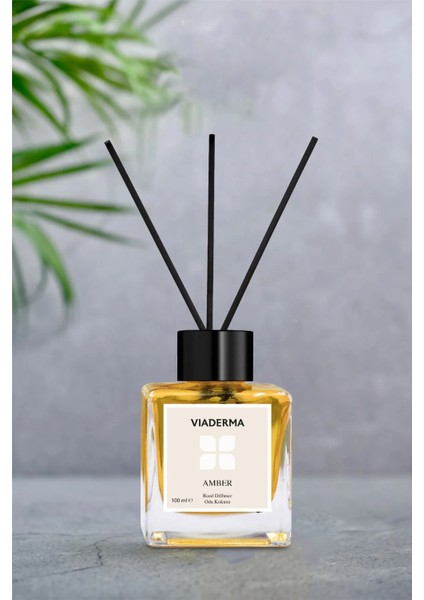 Kare Şişe Amber Esansı Bambu Çubuklu Oda Kokusu 100 ml
