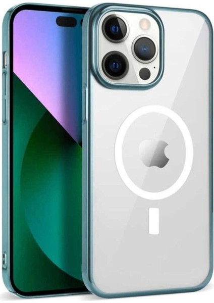 Apple iPhone 14 Pro Max Uyumlu Kılıf Zore Wireless Şarj Özellikli Pixel Magsafe Kapak, Sierra Mavi