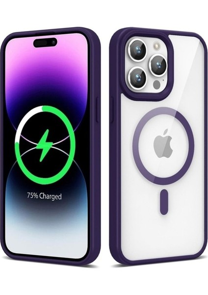Apple iPhone 14 Pro Uyumlu Kılıf Magsafe Wireless Şarj Özellikli Silikon Zore Ege Kapak, Derin Mor