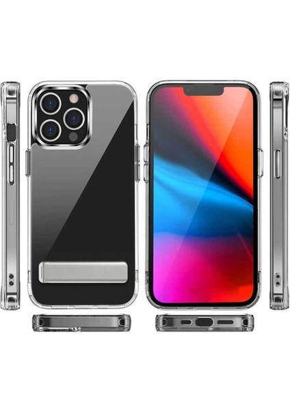 Apple iPhone 14 Pro Uyumlu Kılıf Standlı Şeffaf Silikon Zore L-Stand Kapak