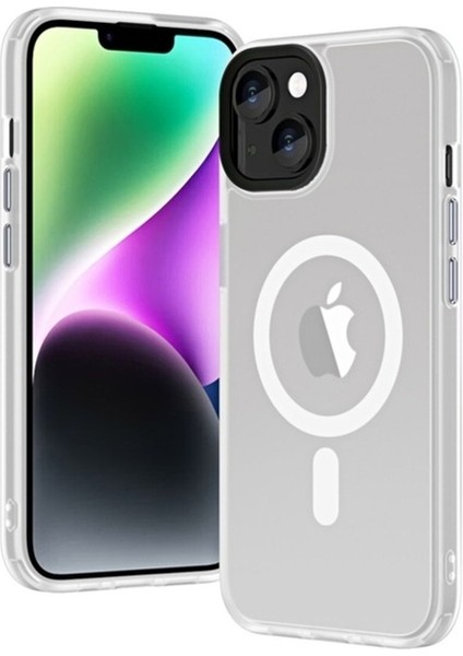 Apple iPhone 14 Uyumlu Kılıf Wireless Şarj Özellikli Zore Hibrit Magsafe Kapak, Renksiz