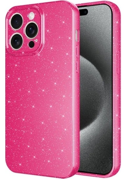 Apple iPhone 15 Pro Uyumlu Kılıf Kamera Korumalı Simli Lüks Zore Koton Kapak, Pembe Koyu