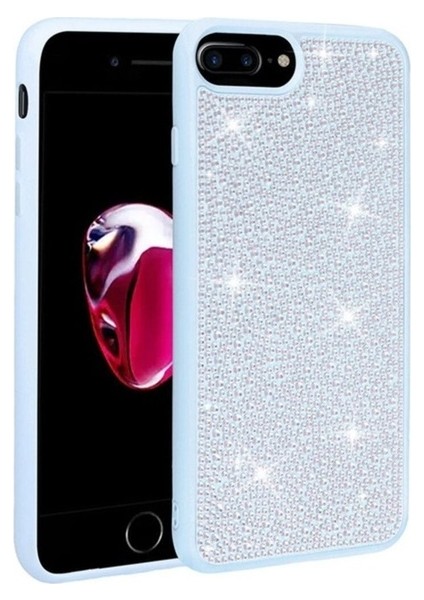 Apple iPhone 7 Plus Uyumlu Kılıf Parlak Taşlı Tasarım Zore Ston Kapak, Mavi Açık