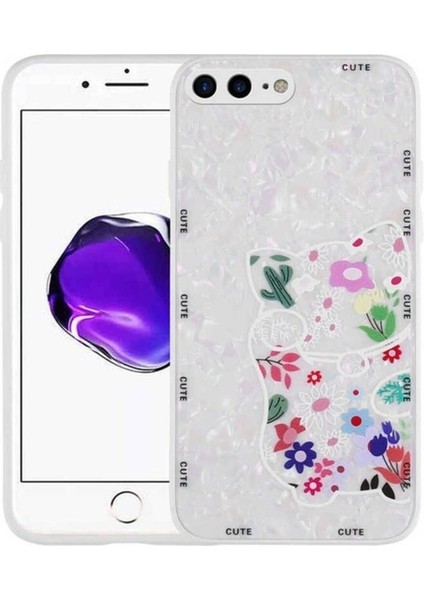 Apple iPhone 8 Plus Uyumlu Kılıf Desenli Sert Silikon Zore Mumila Kapak, White Cat