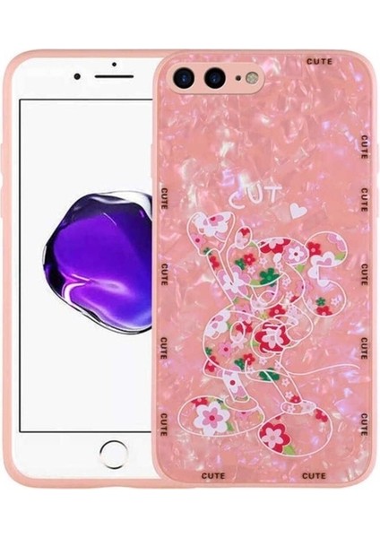 Apple iPhone 8 Plus Uyumlu Kılıf Desenli Sert Silikon Zore Mumila Kapak, Pink Mouse