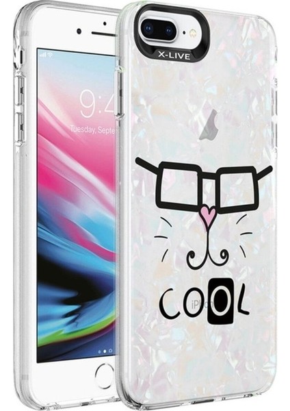 Apple iPhone 8 Plus Uyumlu Kılıf Mermer Desenli Zore Marbello Kapak, Beyaz