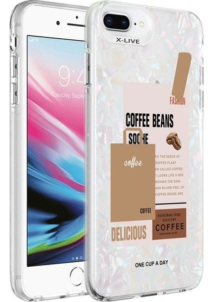 Apple iPhone 8 Plus Uyumlu Kılıf Mermer Desenli Zore Marbello Kapak, Kahverengi