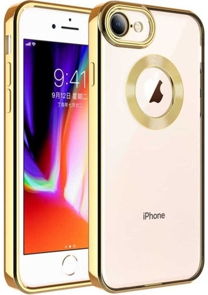 Apple iPhone 8 Uyumlu Kılıf Kamera Korumalı Logo Gösteren Zore Omega Kapak, Gold