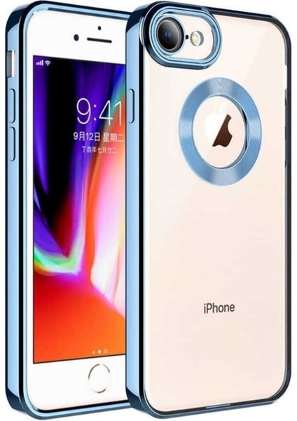 Apple iPhone 8 Uyumlu Kılıf Kamera Korumalı Logo Gösteren Zore Omega Kapak, Sierra Mavi