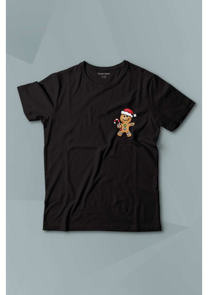 Kurabiye Adam Yılbaşı Merry Christmas Happy New Year 2024 Baskılı Siyah T-Shirt Çocuk Tişört