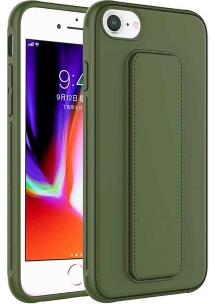 Apple iPhone 8 Uyumlu Kılıf Zore Qstand Kapak, Koyu Yeşil
