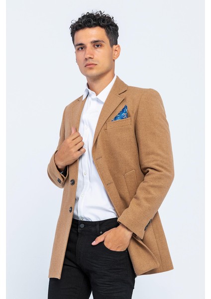 Erkek Cekmon Camel Yünlü Içi Astarlı Kaban Spor Uzun Blazer Ceket fiyatları