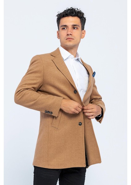 Erkek Cekmon Camel Yünlü Içi Astarlı Kaban Spor Uzun Blazer Ceket modelleri