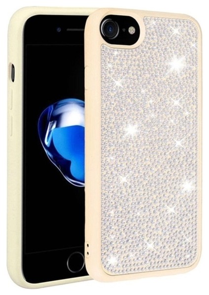 Apple iPhone Se 2022 Uyumlu Kılıf Parlak Taşlı Tasarım Zore Ston Kapak, Beyaz