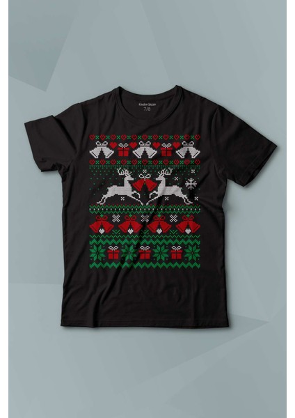 Kendim Seçtim Yılbaşı Hediye Geyik 2024 Christmas Happy New Year Baskılı Siyah T-Shirt Çocuk Tişört