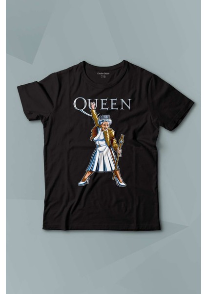 The Queen Kraliçe Elizabeth The Crown Baskılı Siyah T-Shirt Çocuk Tişört