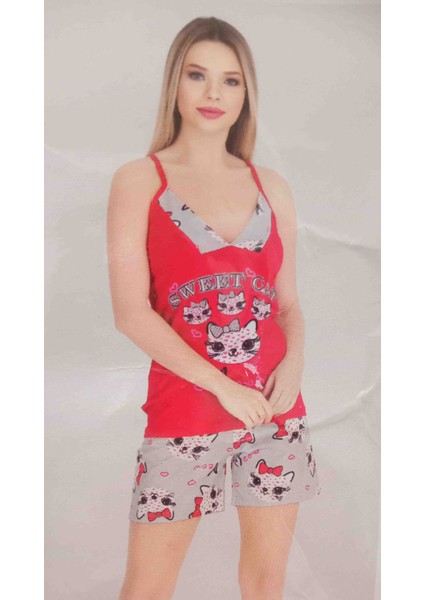 Kedi Desenli Ip Askılı Sabahlıklı Şortlu 3'lü Pijama Takımı fiyatları