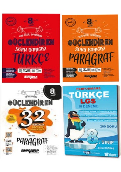 8.sınıf Güçlendiren Türkçe+Türkçe Paragraf Soru Bankası + 32 Haftalık Paragraf Kazanım Denemeleri ve Performans 10'lu Branş Denemeleri