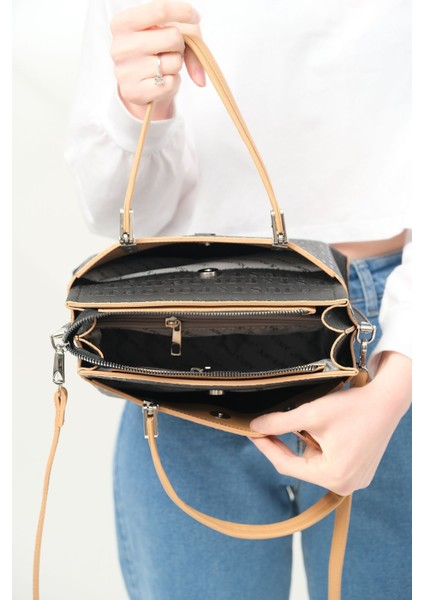 Kadın 5 Bölmeli Gofraj Baskılı El ve Omuz Çantası JPM4045 modelleri