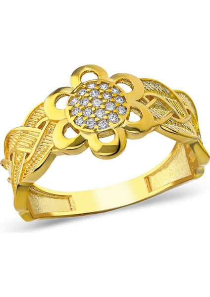 Çiçek Detaylı Örgülü Yüzük