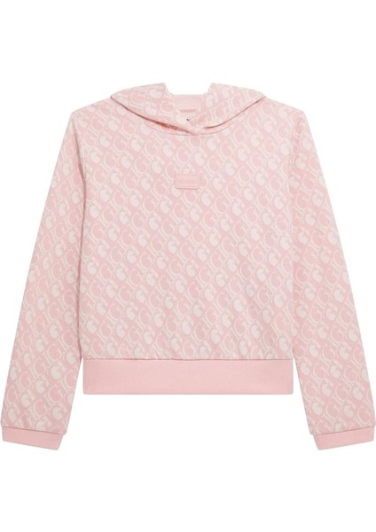 Kadın Kapüşonlu Logolu Pembe Sweatshirt